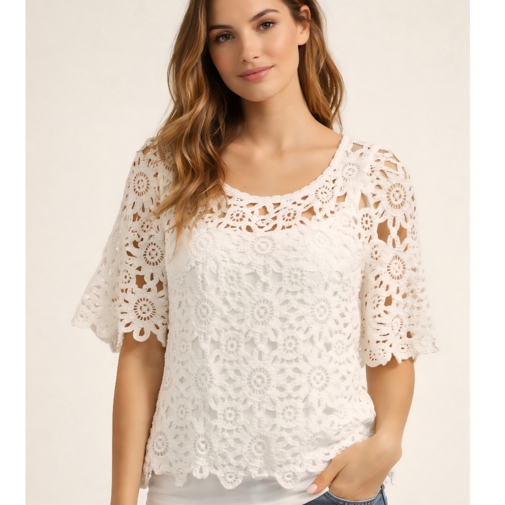 Solitaire White Crochet Women‎ Top